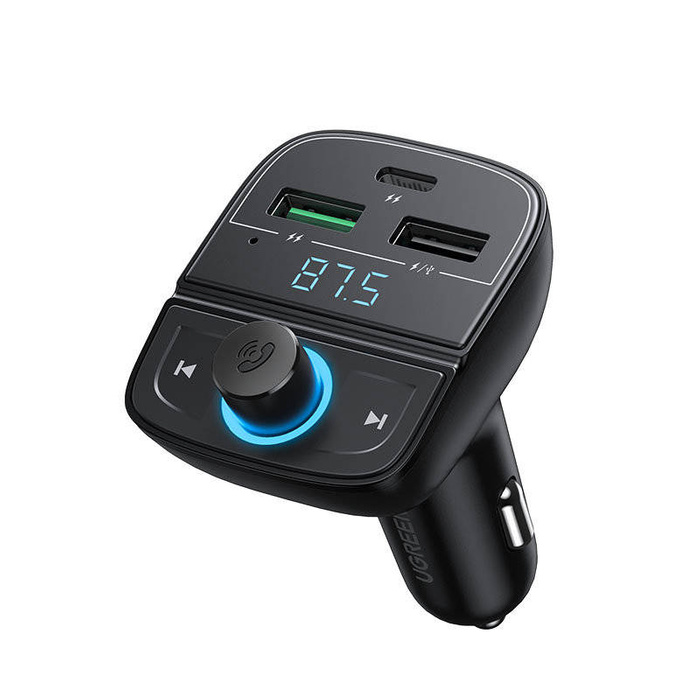 Ugreen FM Transmitter Bluetooth 5.0 MP3 nabíječka do auta 3x USB TF micro SD 4,8 A černá (CD229)