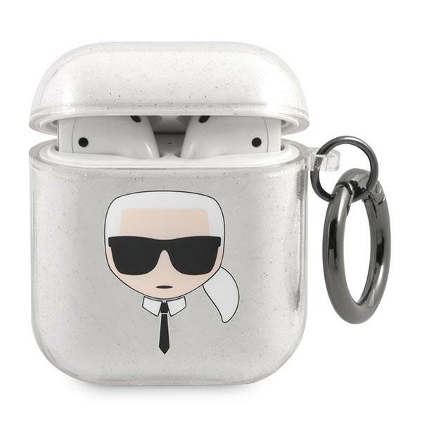 KARL Pouzdro Apple AirPods Glitter Karl`s Head Silver Case