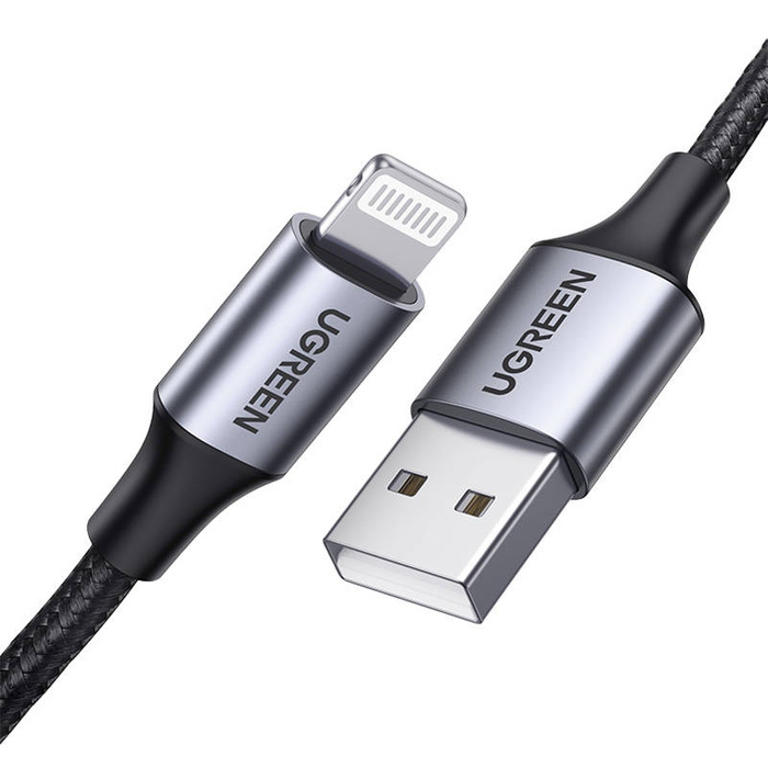 Kabel Lightning auf USB UGREEN 2.4A US199, 1m (schwarz)