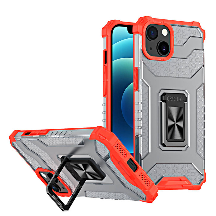 Crystal Ring Case Kickstand Tough Rugged Cover for iPhone 12 red