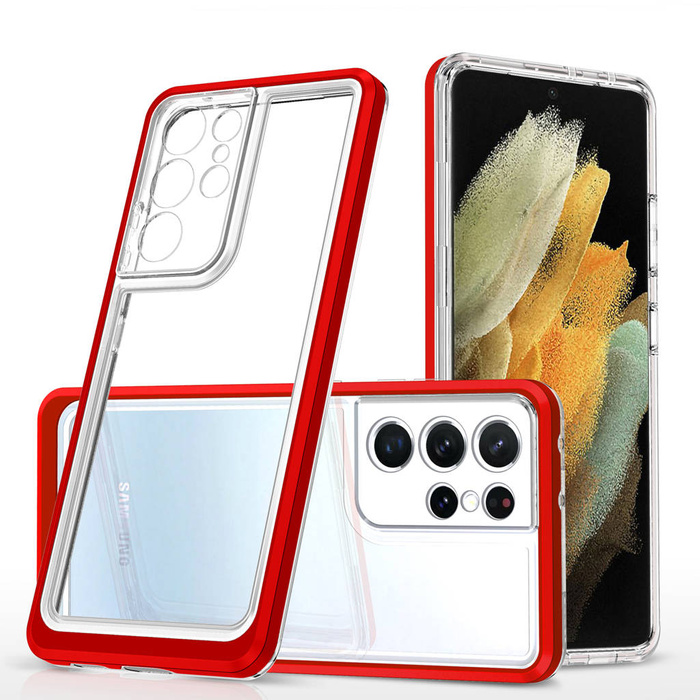 Clear 3in1 Case for Samsung Galaxy S21 Ultra 5G Frame Gel Cover Red