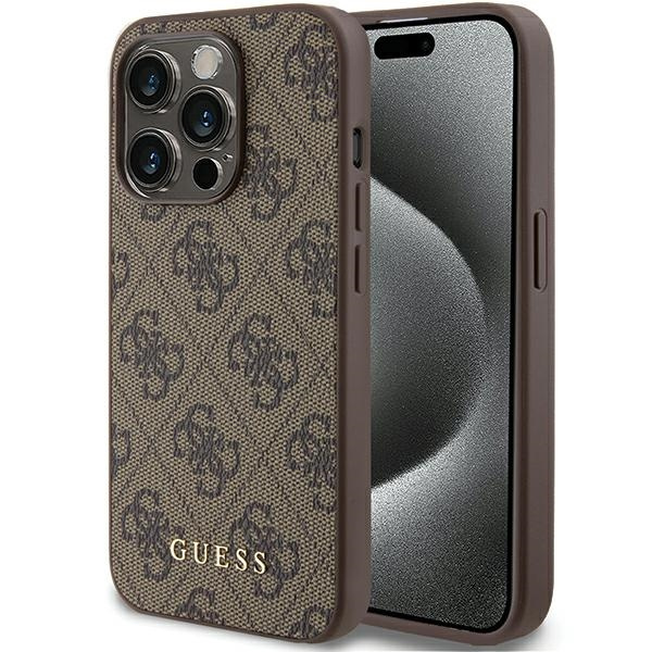 Case Guess GUHCP15LG4GFBR iPhone 15 Pro 6.1" brown/brown hard case 4G Metal Gold Logo Case