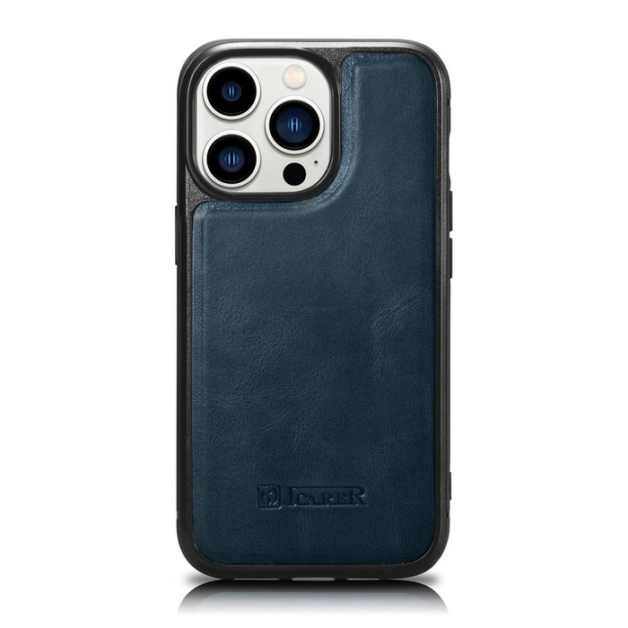 iCarer Leather Oil Wax Funda de cuero genuino para iPhone 14 Pro Max (compatible con MagSafe) azul (WMI14220720-BU)