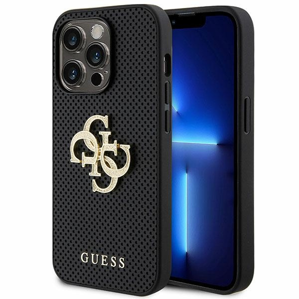 Guess GUHCP15LPSP4LGK iPhone 15 Pro 6.1" noir/noircase Cuir perforé 4G Glitter Logo