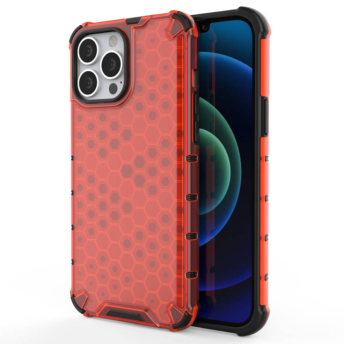 Pancéřový kryt Honeycomb pouzdro s gelovým rámem iPhone 13 Pro Max červený