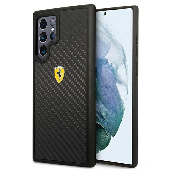 Pouzdro FERRARI Samsung Galaxy S22 Ultra On Track Real Carbon Black Hardcase