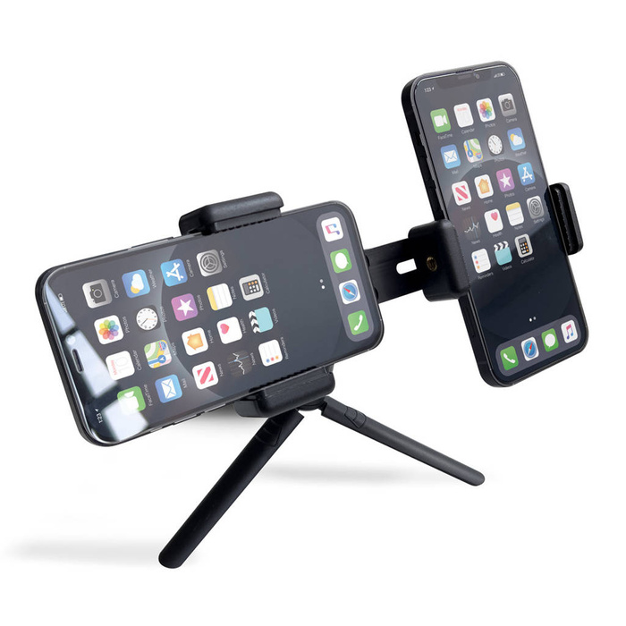 Dual adjustable smartphone holder with tripod black (E-type live dual camera)