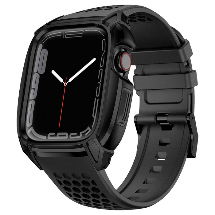 Kingxbar CYF148 Cinturino 2in1 per Apple Watch Ultra, SE, 8, 7, 6, 5, 4, 3, 2, 1 (49, 45, 44, 42 mm) con cassa in acciaio inossidabile integrata nera