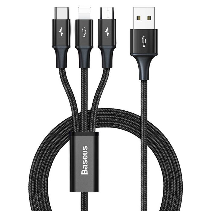 USB cable 3in1 Baseus Rapid Series, USB to micro USB / USB-C / Lightning, 3.5A, 1.2m (Black)