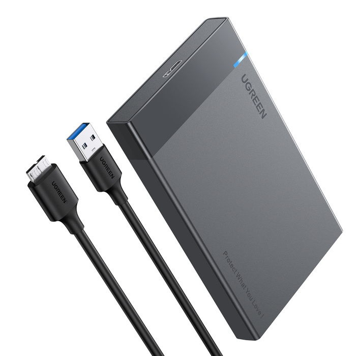 Ugreen pozice pro HDD SSD disk pouzdro 2,5&#39;&#39; SATA USB 3.2 Gen 1 (5 Gbps) micro USB SuperSpeed + 0,5 m kabel černý (US221 30848)