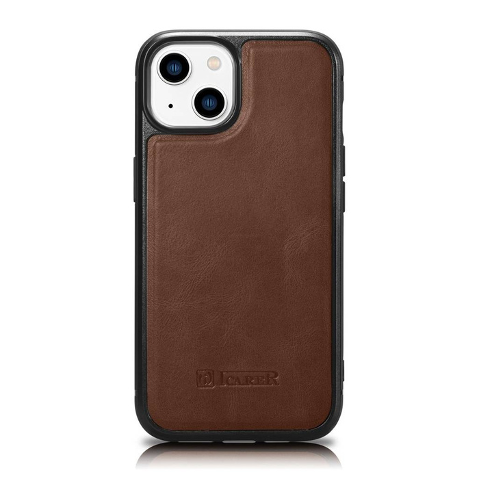 iCarer Leather Oil Wax avec couverture en cuir véritable pour iPhone 14 (compatible MagSafe) marron (WMI14220717-BN)