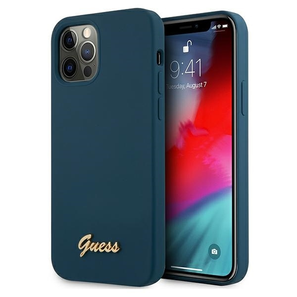 Case GUESS Apple iPhone 12 Pro Max Metal Logo Script Blue Hardcase