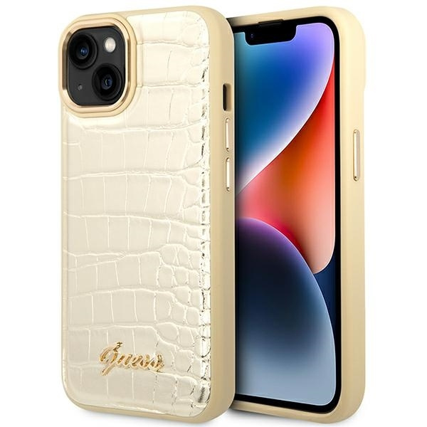 Hülle GUESS Apple iPhone 14 Plus Kroko Kollektion Gold Hartcase