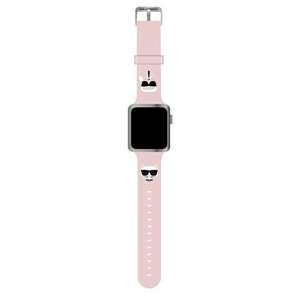 Řemínek Karl Lagerfeld KLAWLSLCKP Apple Watch 42/44 / 45 mm růžový / růžový řemínek Silikonové hlavy Karl &amp; Choupette