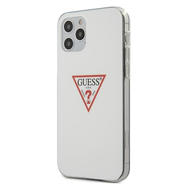 Pouzdro GUESS Apple iPhone 12 12 Pro Triangle Collection GUHCP12MPCUCTLWH Bílý pevný kufřík