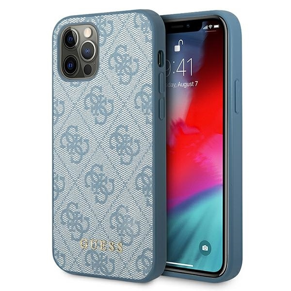 Hülle GUESS Apple iPhone 12 12 Pro 4G Metall Gold Logo Blau Hartcase