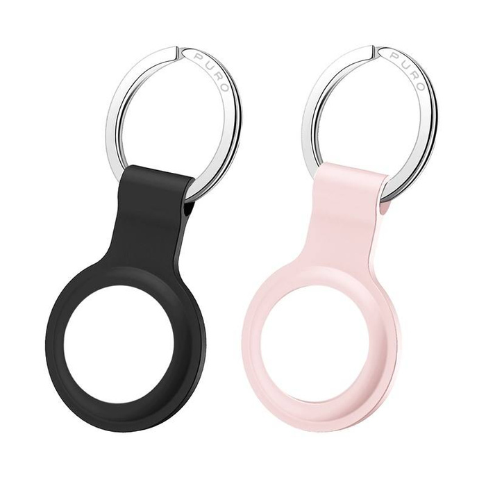 PURO ICON Case - Llavero de silicona para Apple AirTag (juego de 2) (negro y rosa arena)