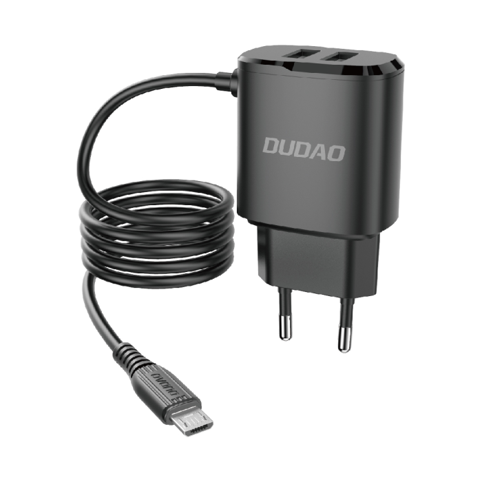 Dudao charger 2x USB with built-in micro USB cable 12 W black (A2ProM black)