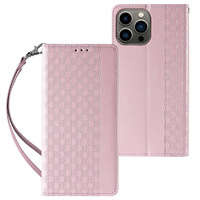 Custodia con cinturino magnetico Custodia per iPhone 14 Plus Flip Wallet Mini Lanyard Stand Rosa