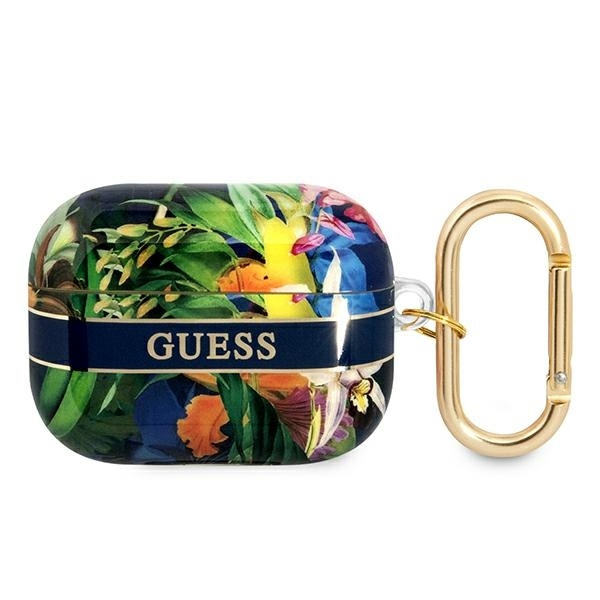 Hülle GUESS Apple AirPods Pro Abdeckung Blume Riemen Sammlung blau Case