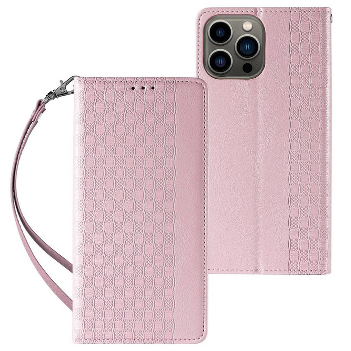 Pouzdro s magnetem pro iPhone 12 Pro Pouch Wallet + Mini Lanyard Pendant Pink