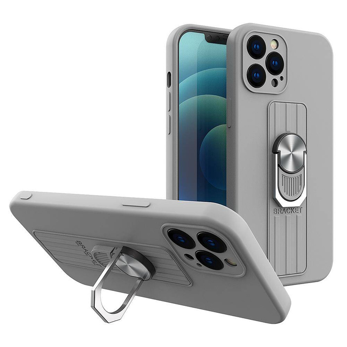 Custodia in silicone Ring Case con presa per le dita e supporto per iPhone 11 Pro Max argento