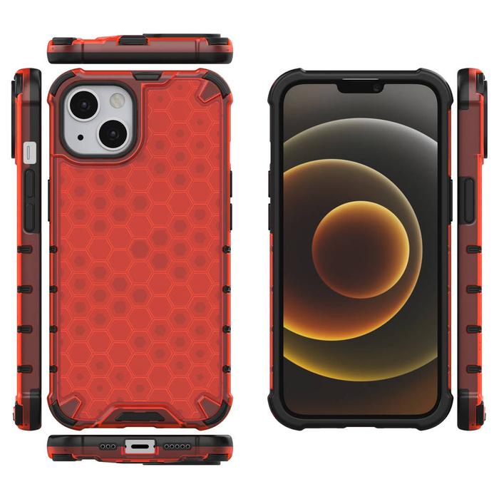 Honeycomb Case armor cover with TPU Bumper for iPhone 13 red