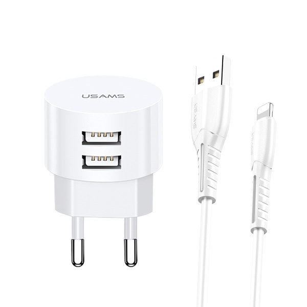 Chargeur USAMS Network 2xUSB T20 2.1A Câble Chargement rapide Lightning XTXLOGT1804 Blanc