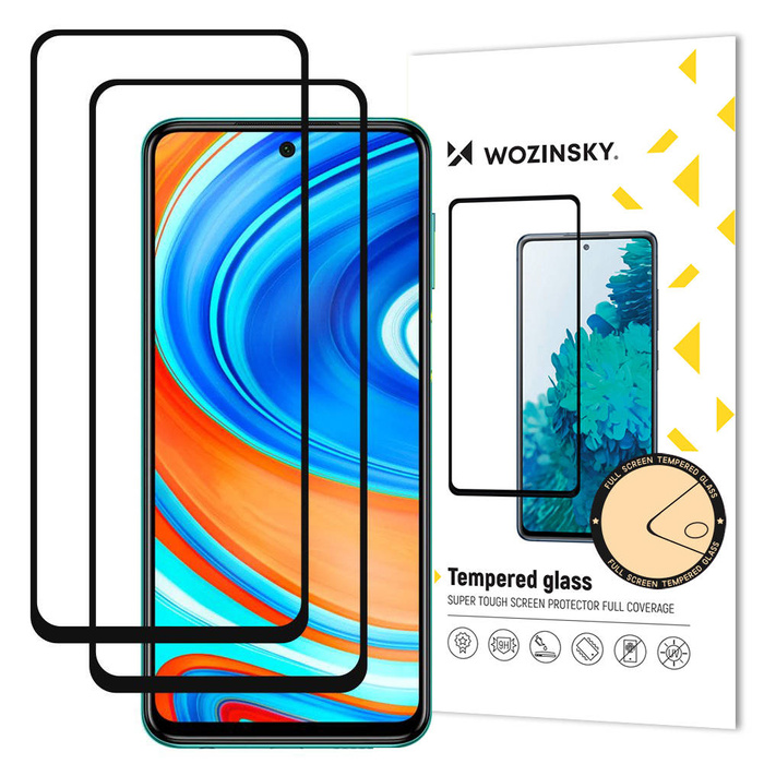 Wozinsky 2x Tempered Glass Full Glue Super Tough Screen Protector Full Coveraged with Frame Case Friendly for Xiaomi Redmi Note 9 Pro / Redmi Note 9S black