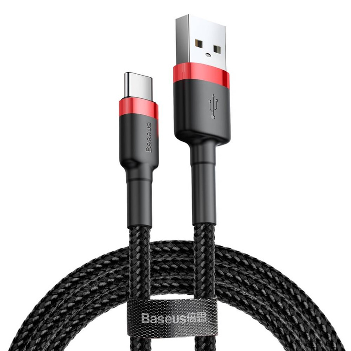 Baseus Cafule Cable Durable Nylon Braided Wire USB / USB-C QC3.0 3A 1M black-red (CATKLF-B91)