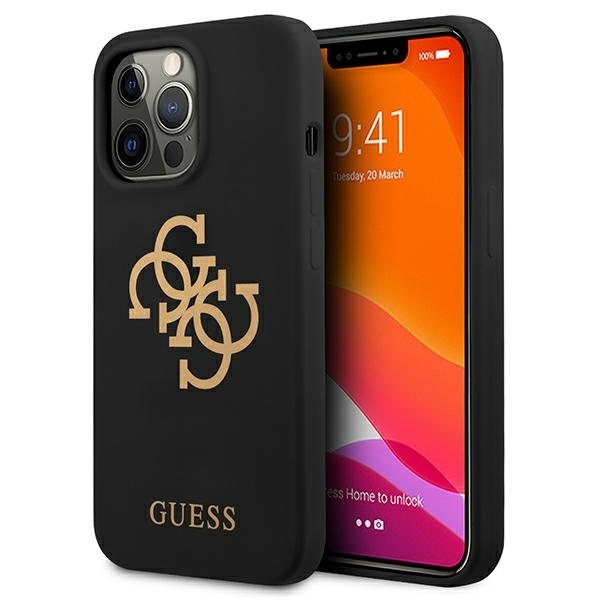 Pouzdro GUESS Apple iPhone 13 13 Pro silikonové 4G logo černé pevné pouzdro