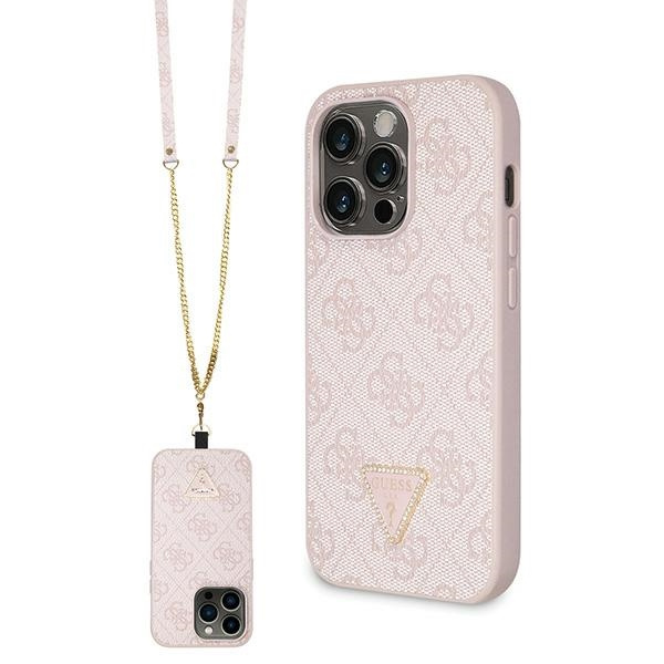 Case Guess GUHCP15LP4TDSCPP iPhone 15 Pro 6.1" pink/pink hardcase Crossbody 4G Metal Logo Case