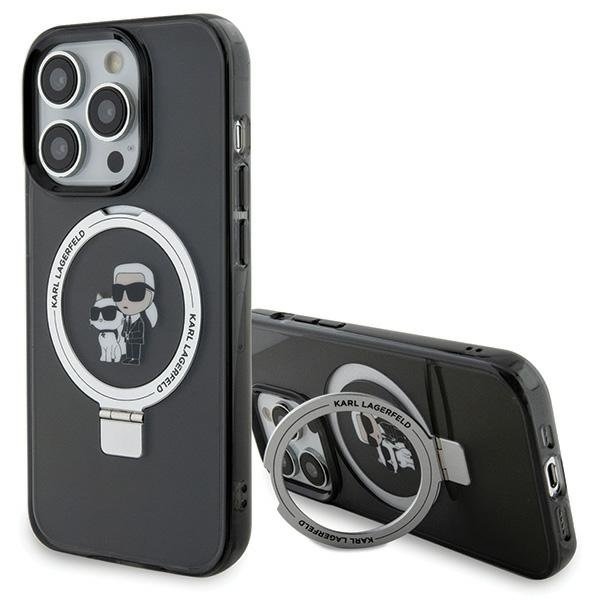 Coque Karl Lagerfeld KLHMP15LHMRSKCK iPhone 15 Pro 6.1" noir/noir durcase Ring Stand Karl&amp;Choupettte MagSafe Case