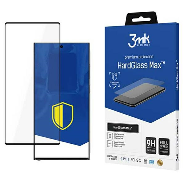 3mk HardGlass Max Sam S23 Ultra černá/černá Celoskleněný otisk prstu