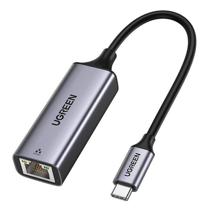 Ugreen externí síťový adaptér RJ45 - USB typu C (1000 Mbps / 1 Gbps) Gigabit Ethernet šedý (CM199)