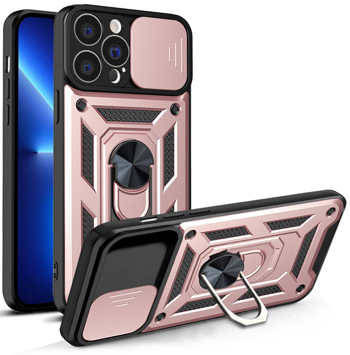 Funda Hybrid Armor Camshield para iPhone 13 Pro Max funda blindada con tapa de cámara rosa