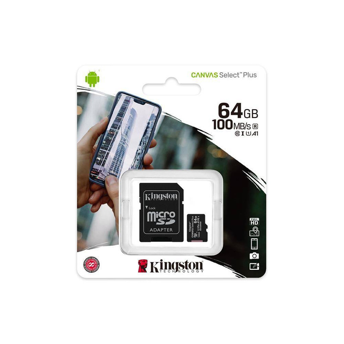 Paměťová karta Kingston 64GB microSDXC Canvas Select Plus fcl. 10 UHS-I 100 MB/s + adaptér