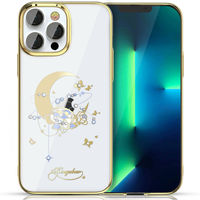 Kingxbar Moon Series Boîtier de luxe avec cristaux Swarovski pour iPhone 13 Pro gold (Flower)