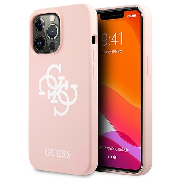 Pouzdro GUESS Apple iPhone 13 13 Pro silikonové 4G logo růžové pevné pouzdro