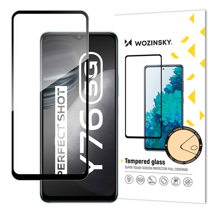 Wozinsky super durable tempered Glass Full Glue for full screen with frame Case Friendly Vivo Y76 5G / Y76s / Y74s black