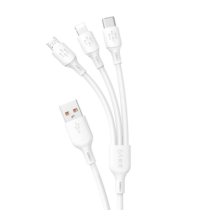 USB-Kabel – USB C / Micro-USB / Lightning 480 Mbit/s 6 A 1,2 m – Weiß