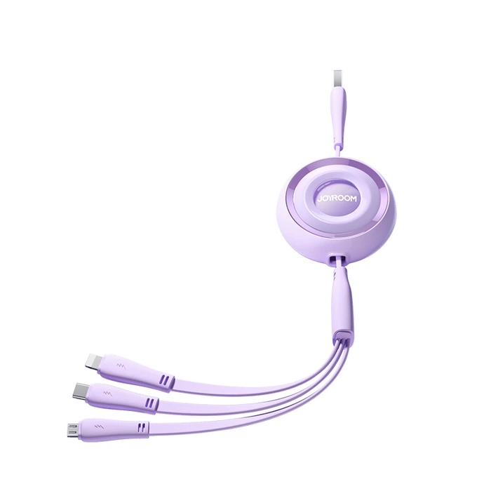 Joyroom S-A40 Colorful Series 3v1 navíjecí kabel USB-A na USB-C / Lightning / microUSB 1m - fialový