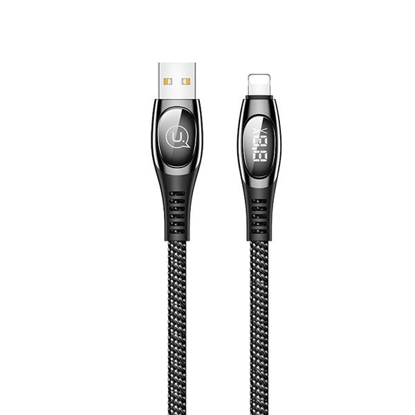 Kabel Opletený USAMS Lightning 2A Rychlé nabíjení LED 1,2 m Černá