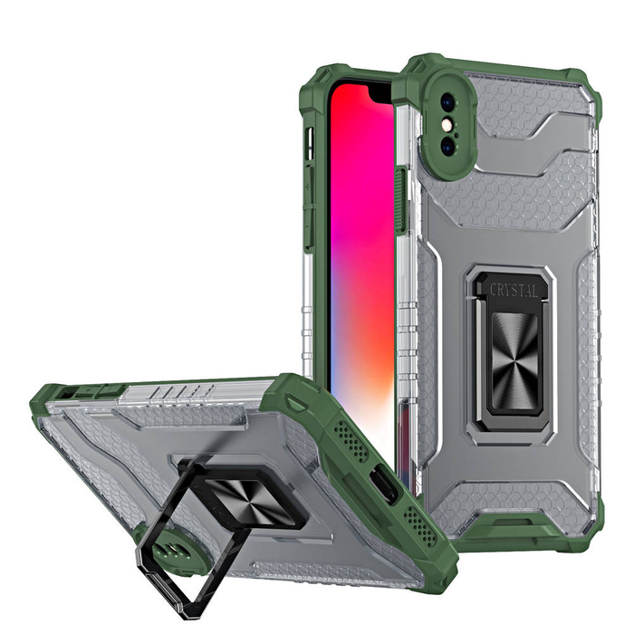 Křišťálový kroužek Case pancéřovaný hybridní pouzdro kryt + magnetic držák iPhone XS Max zelený