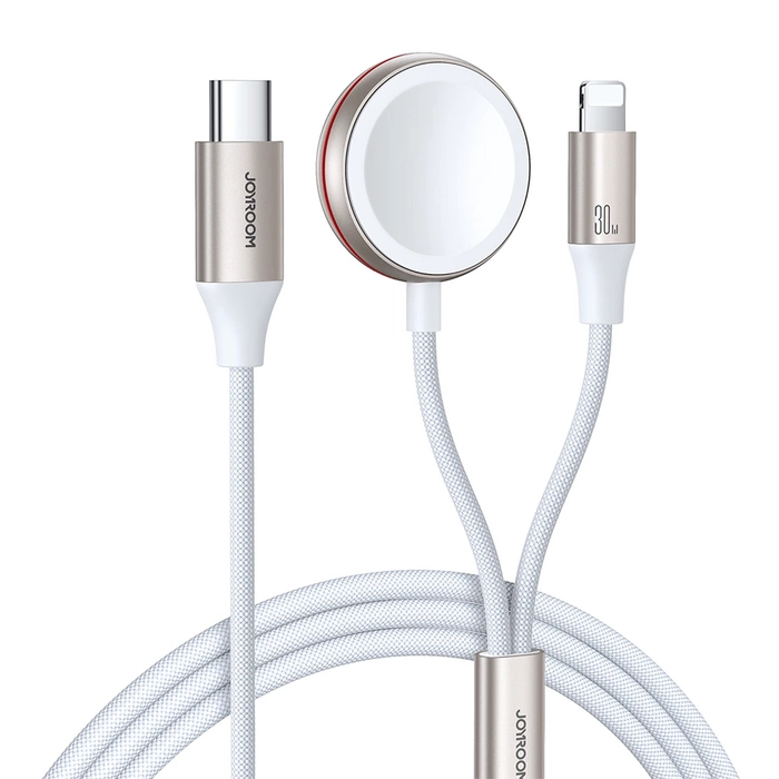 Joyroom Câble Lightning 2 en 1 et chargeur inductif pour Apple Watch 1,5 m blanc (S-IW011)