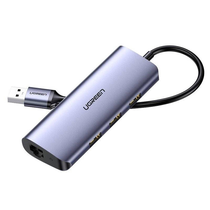 Adaptateur multifonction Ugreen HUB USB Type C - 3 x USB / Ethernet RJ-45 / micro USB gris (CM252)