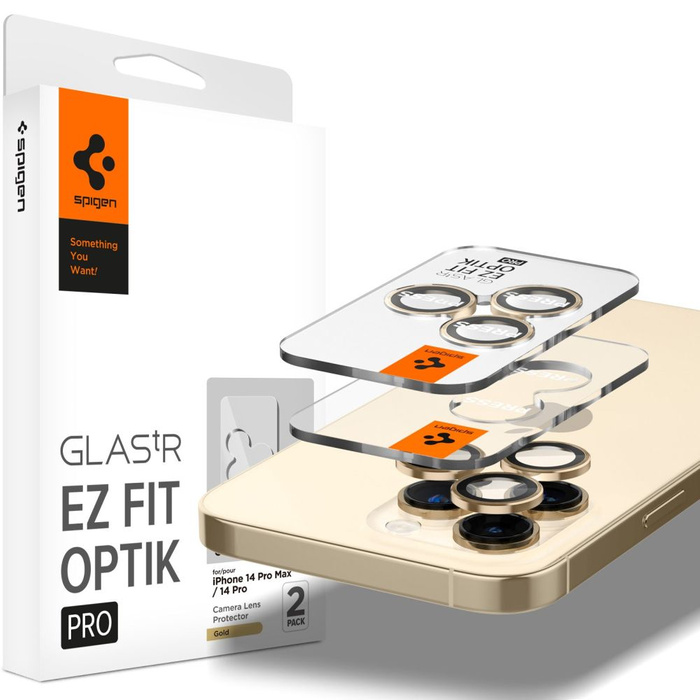 CAMERA PROTECTOR Spigen OPTIK.TR "EZ FIT" CAMERA PROTECTOR 2-PACK IPhone 14 PRO / 14 PRO MAX GOLD