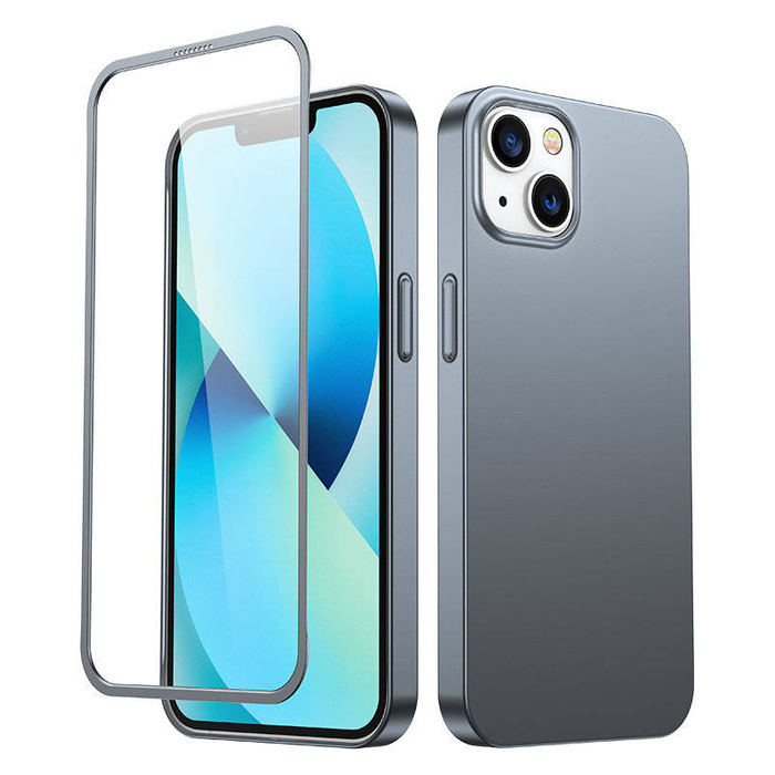 Joyroom 360 Full Case front and back cover for iPhone 13 + tempered glass screen protector grey (JR-BP927 tranish)