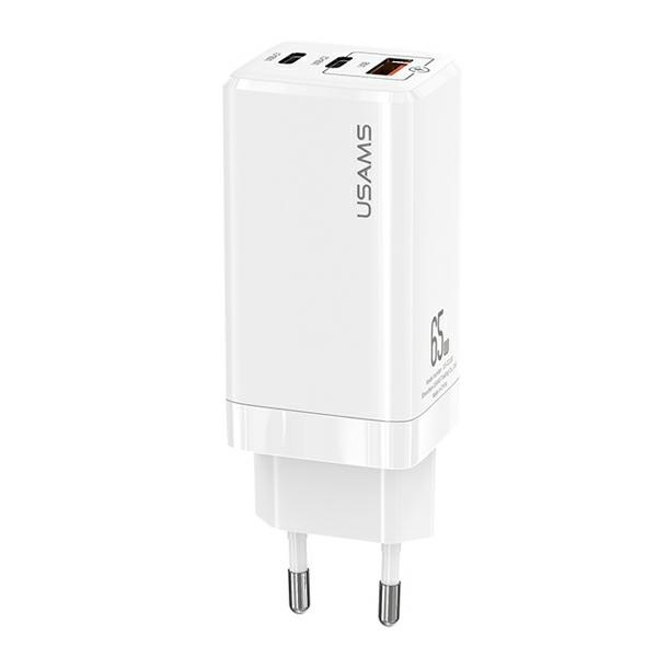 Charger Networked USAMS 2xUSB-C USB-A GaN 65W T33 PD Fast Charging CC110TC02 US-CC110 White