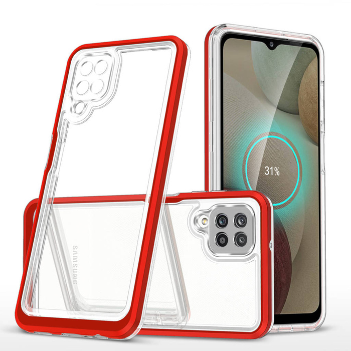 Klare 3in1 Hülle für Samsung Galaxy A12 5G Frame Gel Cover Rot